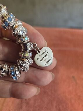 Heart Charm Memorial Bracelet - Silver with Blue Accents
